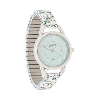 Ladies turquoise floral stretch bracelet watch
